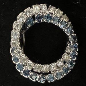 Vintage Twisted Circle Blue and Clear crystal Brooch